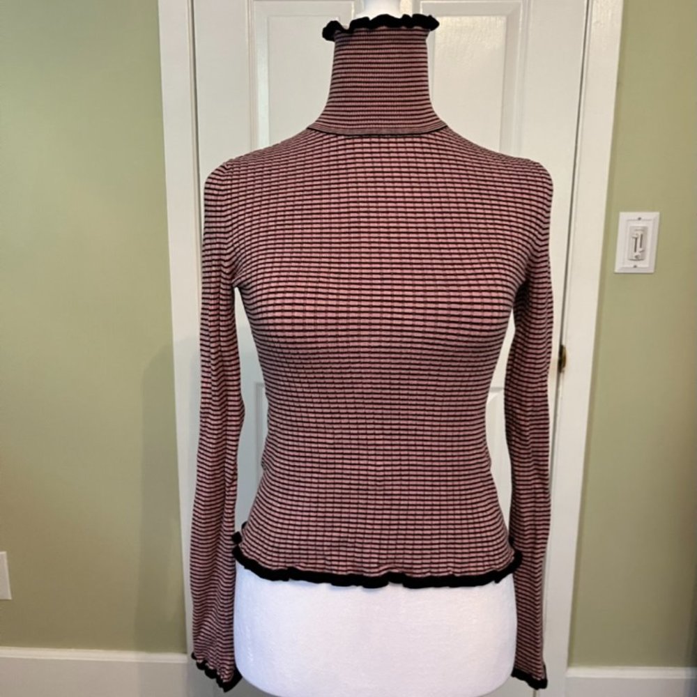 pink and black striped turtleneck